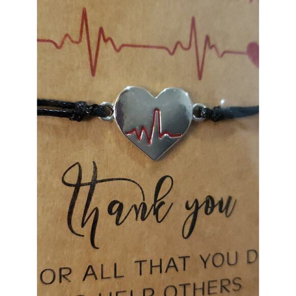 Nurse Thank You Gift Adjustable Slide Bracelet With Heart Station Accent - Picture 3 of 4